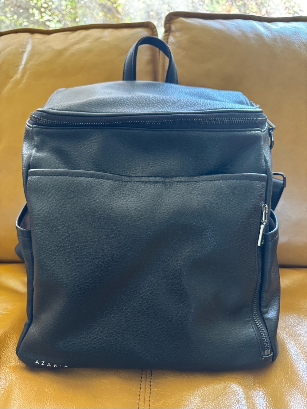 Black Azaria Le Mere Leather Baby Bag Backpack with Matching Pouch - Picture 2 of 11